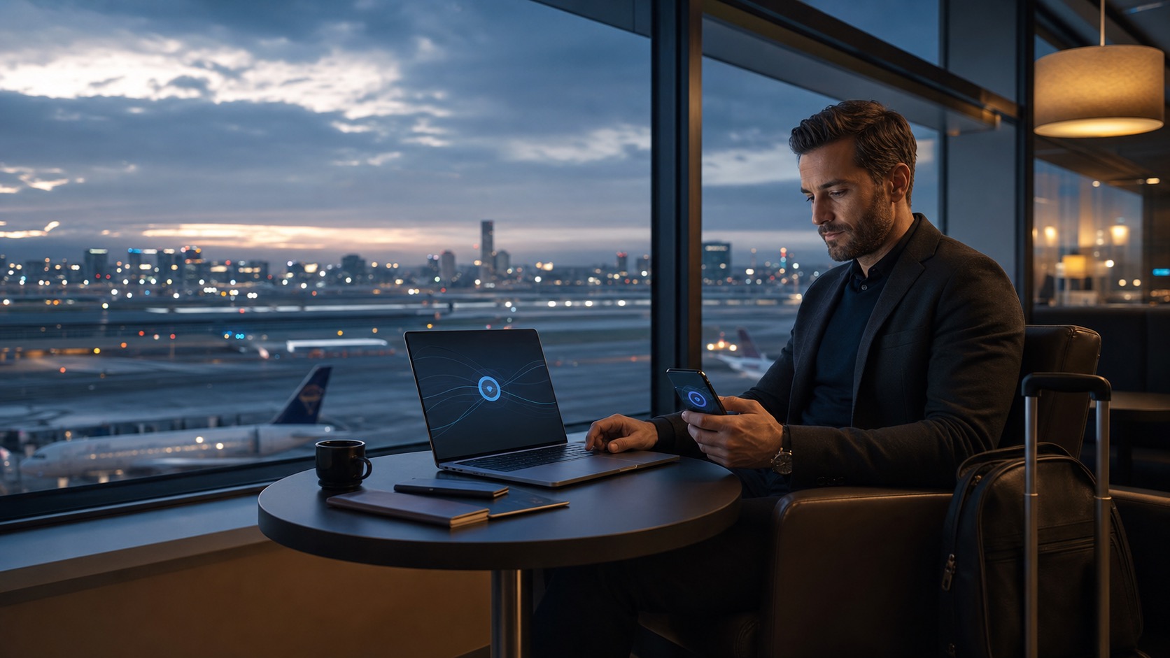Путешественник использует AirVengo в аэропорту